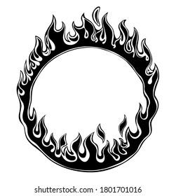 Black silhouette of fiery ring isolated on white. Vector illustration 