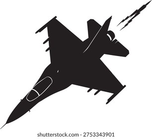 A black silhouette of a fighter jet flying through the air Vector, illustration