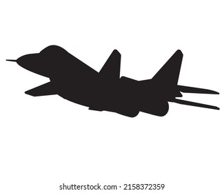 Black silhouette of a fighter plane in isolate on a white background.Vector illustration.