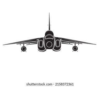 Black silhouette of a fighter plane in isolate on a white background.Vector illustration.