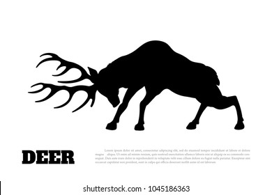 Black silhouette fighting deer  Forest animal  Isolated drawing  Vector illustration