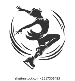 Black silhouette of figure skating dancer. Black vector art.