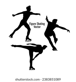 black silhouette figure skating vector set, male figure skating player