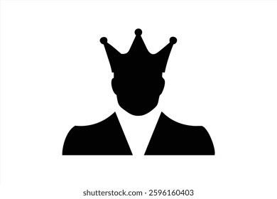 A black silhouette of a figure wearing a crown showcases the idea of royalty and leadership. The design emphasizes simplicity and elegance, suitable for various creative projects.