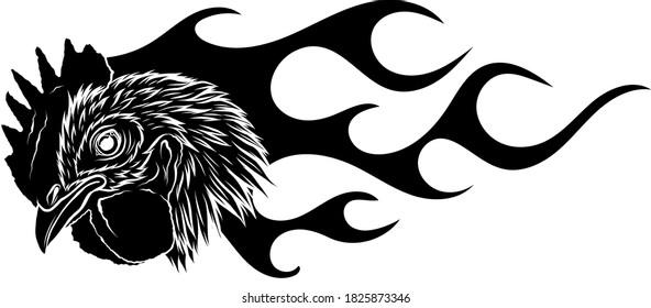black silhouette fire flare flame poultry rooster cartoon charcter logo