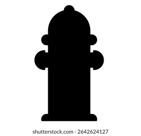 Black silhouette of fire hydrant icon on white background. Clipart image isolated on background.