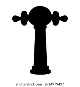 A black silhouette of a fire hydrant, isolated on a white background, emphasizing its shape and structure for safety and emergency context.