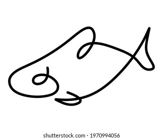 Black silhouette of fish as line drawing on white background. Vector