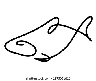 Black silhouette of fish as line drawing on white background. Vector