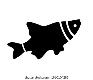 Black silhouette of fish on white background. Vector