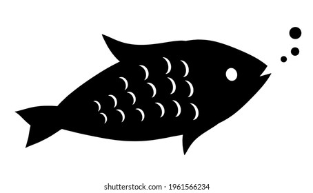 Black silhouette of fish on white background. Vector