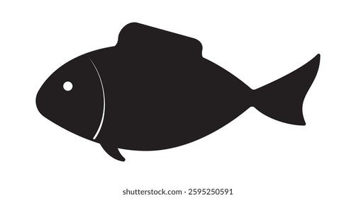 Black silhouette of a fish on a white background. Marine and aquarium fish. Underwater creatures. Simple flat style. Logo. EPS 10. Vector illustrations