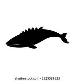 A black silhouette of a fish in profile, showcasing its streamlined body and fins, suitable for marine, aquatic, or nature-themed projects.