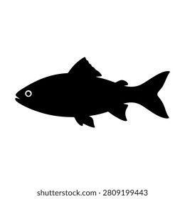 A black silhouette of a fish in profile, suitable for marine, aquatic, or nature-themed projects and designs.