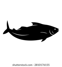A black silhouette of a fish in profile, suitable for marine, aquatic, or ocean-themed projects and designs.