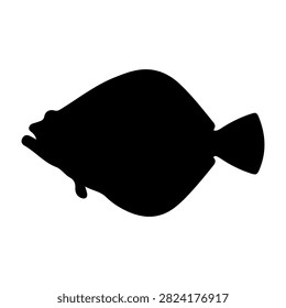 A black silhouette of a fish with a rounded body, fins, and tail, set against a plain background, emphasizing aquatic life and marine creatures.