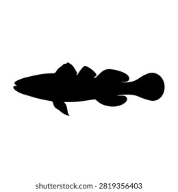 A black silhouette of a fish, showcasing its streamlined body and fins, set against a plain white background for clear visual focus.