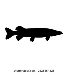 A black silhouette of a fish with a streamlined body and fins, set against a white background, highlighting aquatic life and marine creatures.