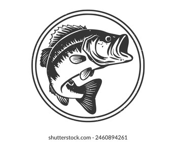 A black silhouette of a fish vector clip art. Design element for logo, label, emblem, sign, brand mark. Fish vector illustration. Vector template for Fishing.