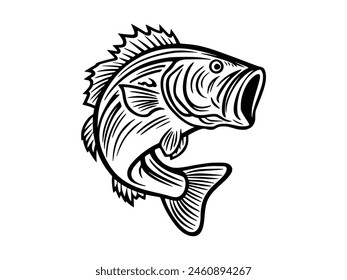 Una silueta negra de un arte de Clip de Vector de pescado. Elemento de diseño para logotipo, etiqueta, emblema, signo, marca. Ilustración vectorial de pescado. Plantilla de Vector para la pesca.