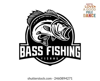 A black silhouette of a fish vector clip art. Design element for logo, label, emblem, sign, brand mark. Fish vector illustration. Vector template for Fishing.