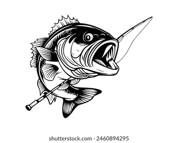 A black silhouette of a fish vector clip art. Design element for logo, label, emblem, sign, brand mark. Fish vector illustration. Vector template for Fishing.