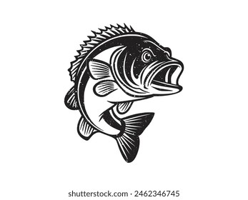 A black silhouette of a fish vector clip art. Design element for logo, label, emblem, sign, brand mark. Fish vector illustration. Vector template for Fishing.