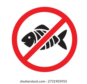 A black silhouette of a fish within a red prohibition sign.