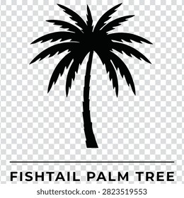 A black silhouette of a fishtail palm tree, isolated vector illustration of a tropical plant icon for design elements.