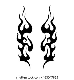 Black Silhouette Flame, flame tribal vector, motorcycle, fire tribal, symmetric pattern elements for tattoo men right and left hand and shoulders, 