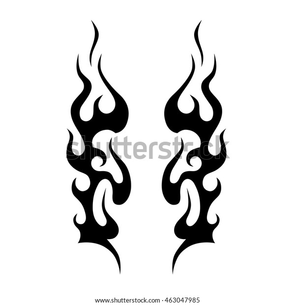 Black Silhouette Flame, flame tribal vector,\
motorcycle, fire tribal, symmetric pattern elements for tattoo men\
right and left hand and shoulders,\
