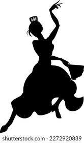 Black silhouette of flamenco dancer with fan