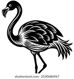 A black silhouette of a flamingo clip art-illustration