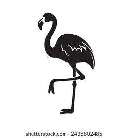 black silhouette of a Flamingo with thick outline side view isolated