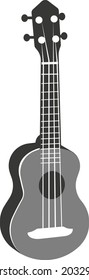 Black silhouette of a flat classical guitar. Vector illustration of a handmade acoustic guitar. A musical stringed instrument. The image is isolated on a white background.