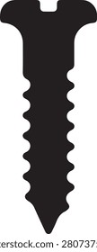 Black silhouette of a flat head wood screw with a single slot drive on a white background