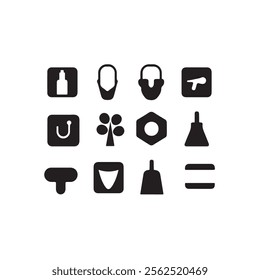 Black silhouette flat icon set isolated Different shapes vector style with white background.