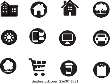 Black silhouette flat icon set isolated Different shapes vector style with white background 
