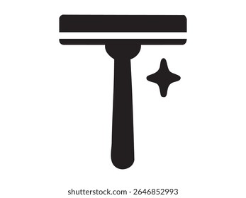 Black silhouette of Flat icon of window squeegee isolated on white background. Concept of cleaning tool, household equipment, hygiene, home maintenance.