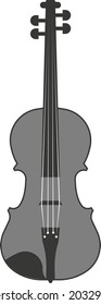 Black silhouette of a flat violin. Vector illustration of a handmade violin. A musical stringed instrument. The image is isolated on a white background.