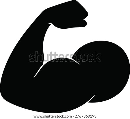 A black silhouette of a flexed bicep, representing strength, physical fitness, and a determined mindset. Simple and impactful.