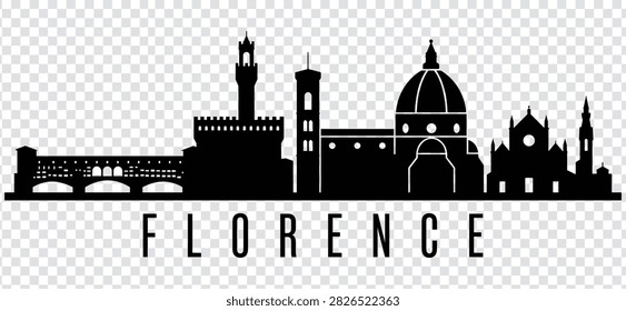 Black silhouette of the Florence skyline, featuring iconic landmarks like the Ponte Vecchio, Palazzo Vecchio, and the Duomo.