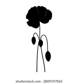 A black silhouette of a flower with abstract elements, emphasizing artistic and creative floral design on a plain background.