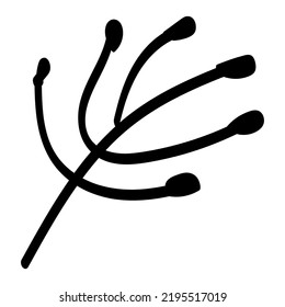 Black silhouette of a flower branch and a tree. Vector isolated element on a white background. A hand-drawn plant.