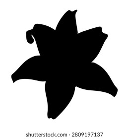 A black silhouette of a flower with five petals, ideal for artistic, botanical, or decorative projects and designs.