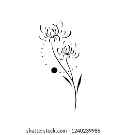 Black silhouette of the flower icon vector, floral logo, botanical sketch, 
dandelion cute design