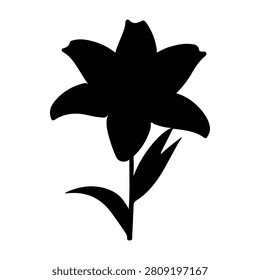 A black silhouette of a flower with a leaf, isolated on a plain background, emphasizing natural beauty and botanical simplicity.