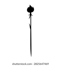 A black silhouette of a flower with a long stem and a rounded bloom, isolated on a white background, emphasizing simplicity and elegance.