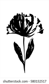 Black silhouette of a flower on white background. Vector isolated.