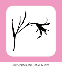 Black Silhouette Flower Stem Single Blossom Minimalist Botanical Illustration